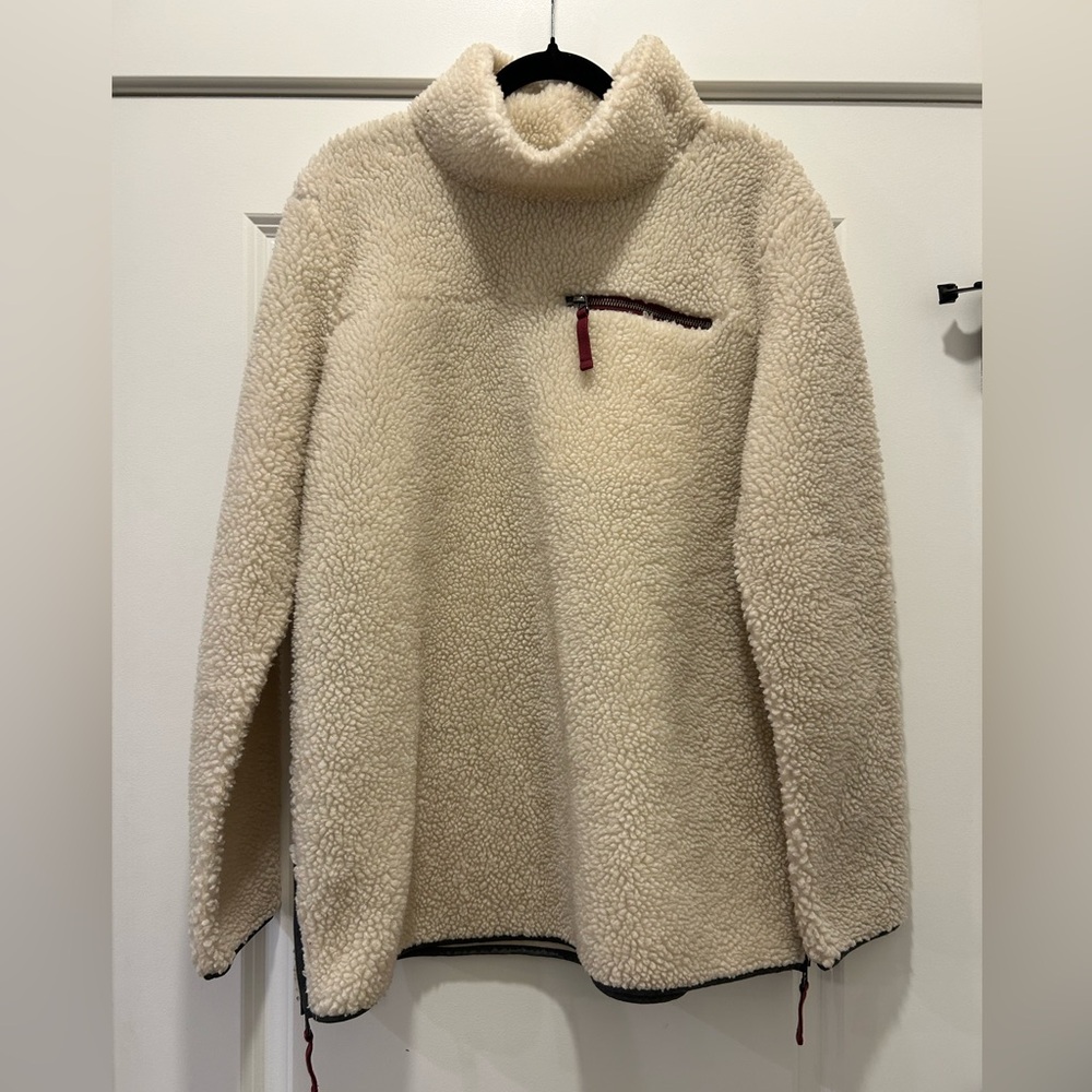 LL Bean Signature Sherpa Pullover Fleece Cream Cozy Mock Neck Outdoor Sweater